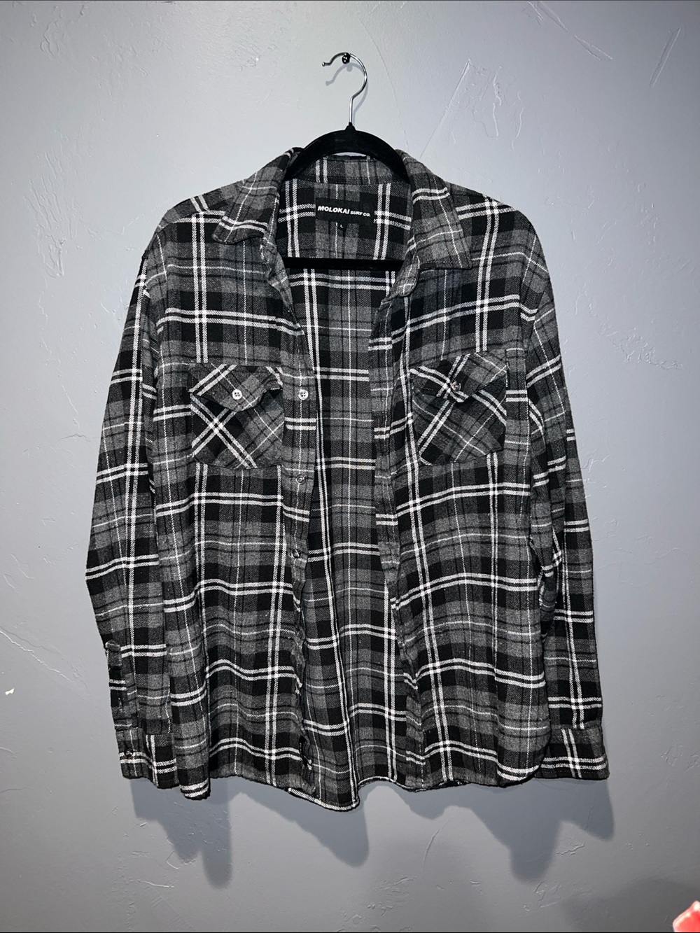 MENS Molokai Surf Co Gray/White Plaid Flannel!